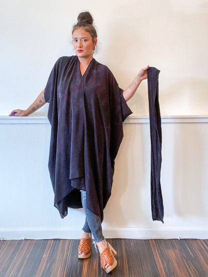 Hand-Dyed High Low Kimono Black Over Dye Silk