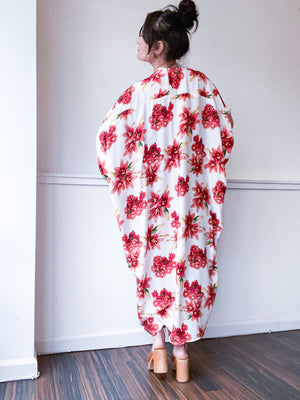 Print High Low Kimono Coral Lily Floral
