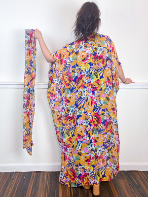 Print High Low Kimono Bountiful Floral Chiffon