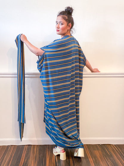Print High Low Kimono Teal Stripes Knit