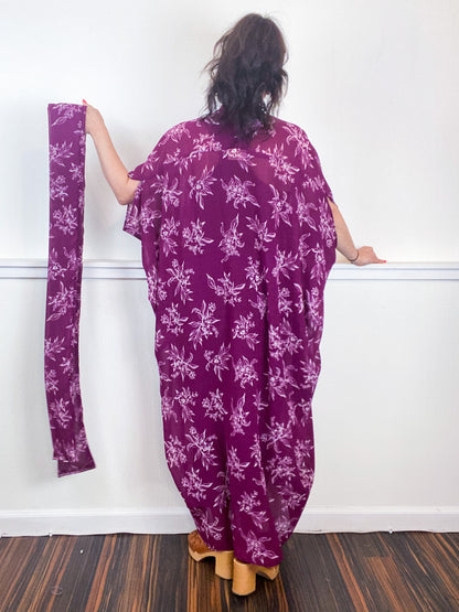 Print High Low Kimono Magenta Floral Georgette