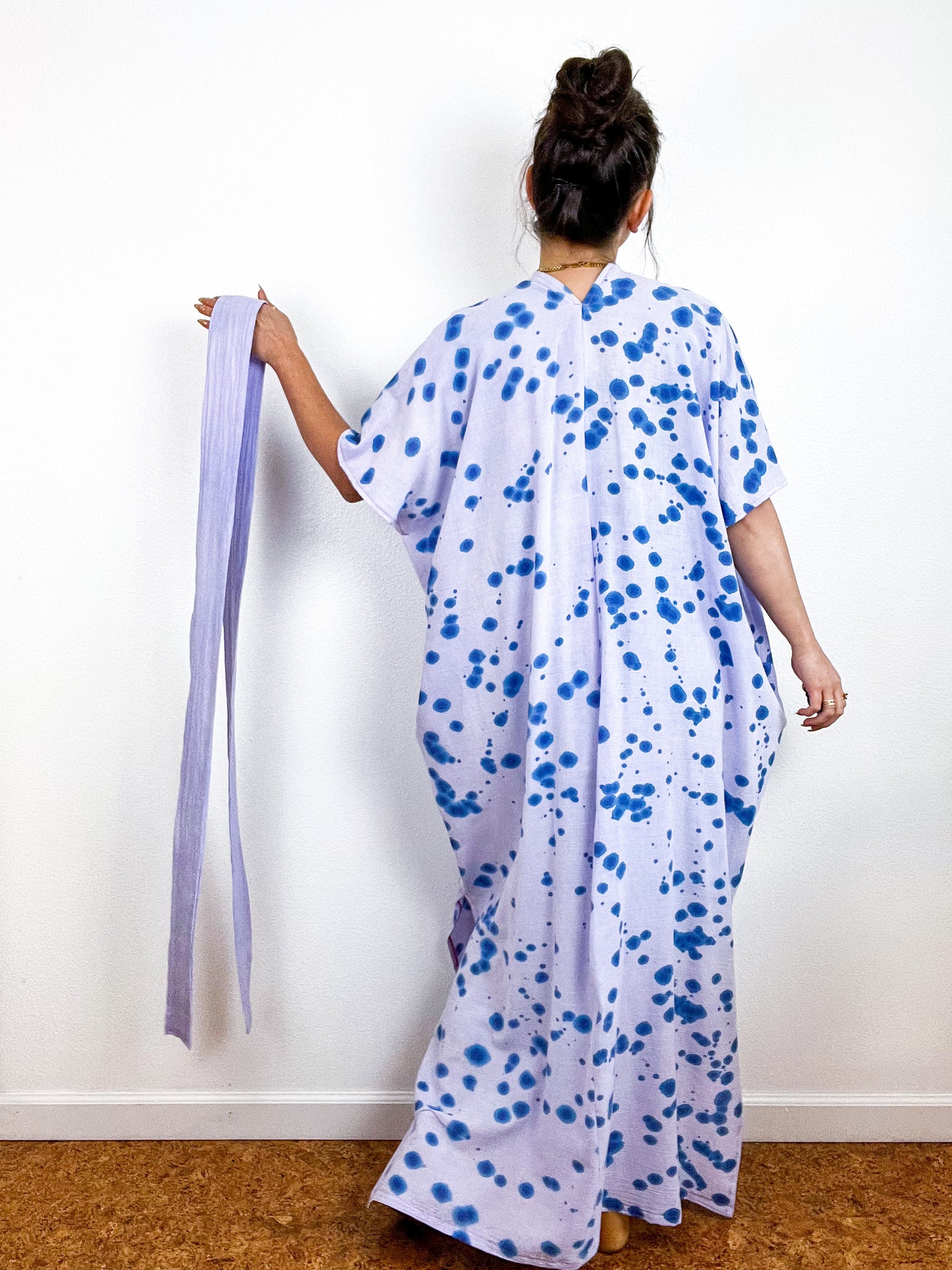 Single Gauze Duster Kimono Lilac Blue Speckle