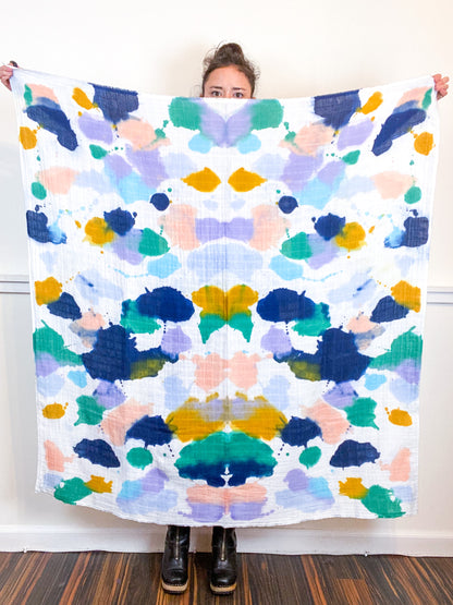 Hand-Dyed Large Square Scarf Seven Multicolor