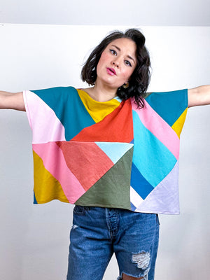 Scrappy Triangles Crop Linen Blend Multi