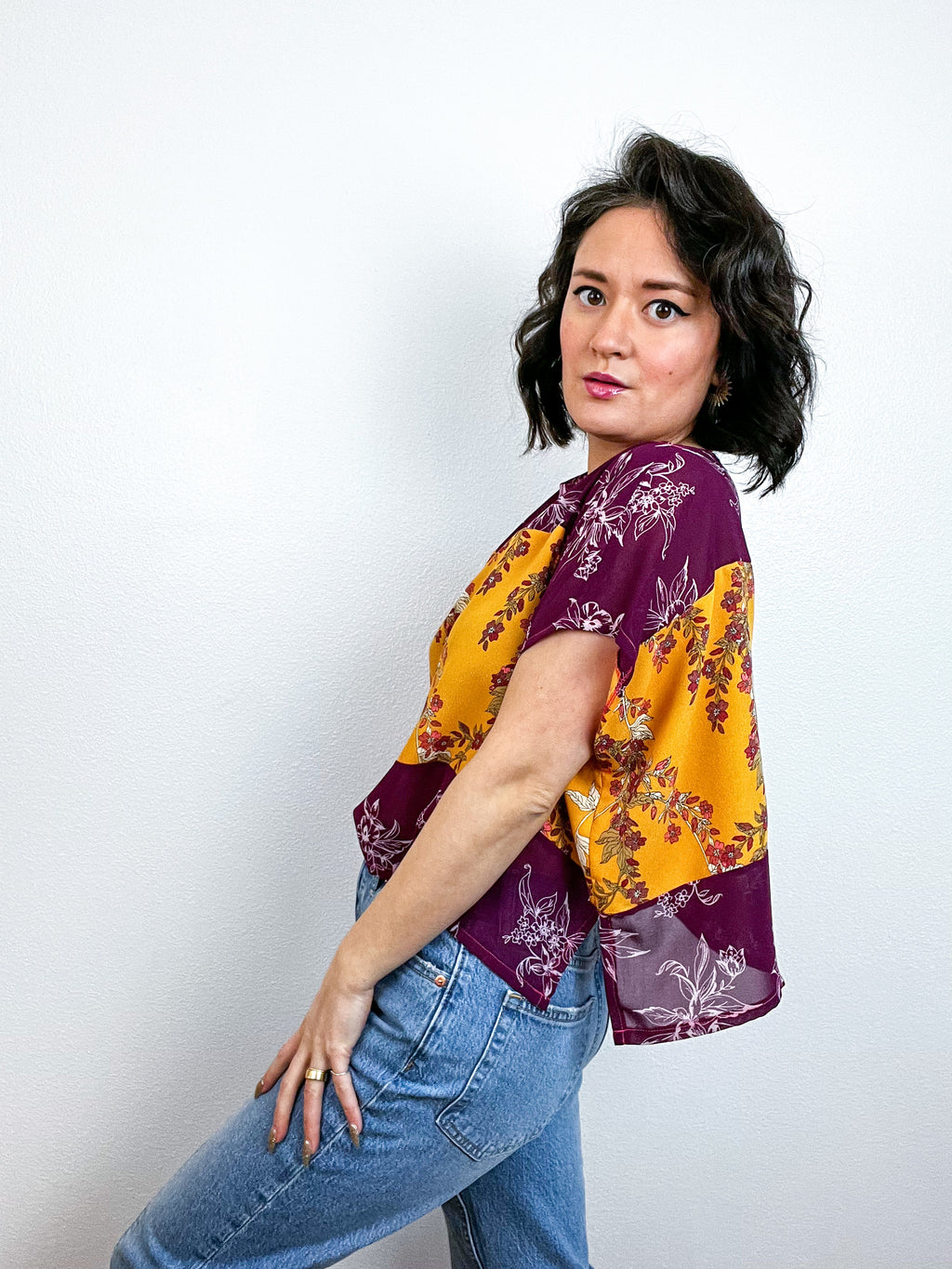 Scrappy Crop Marigold Maroon Floral