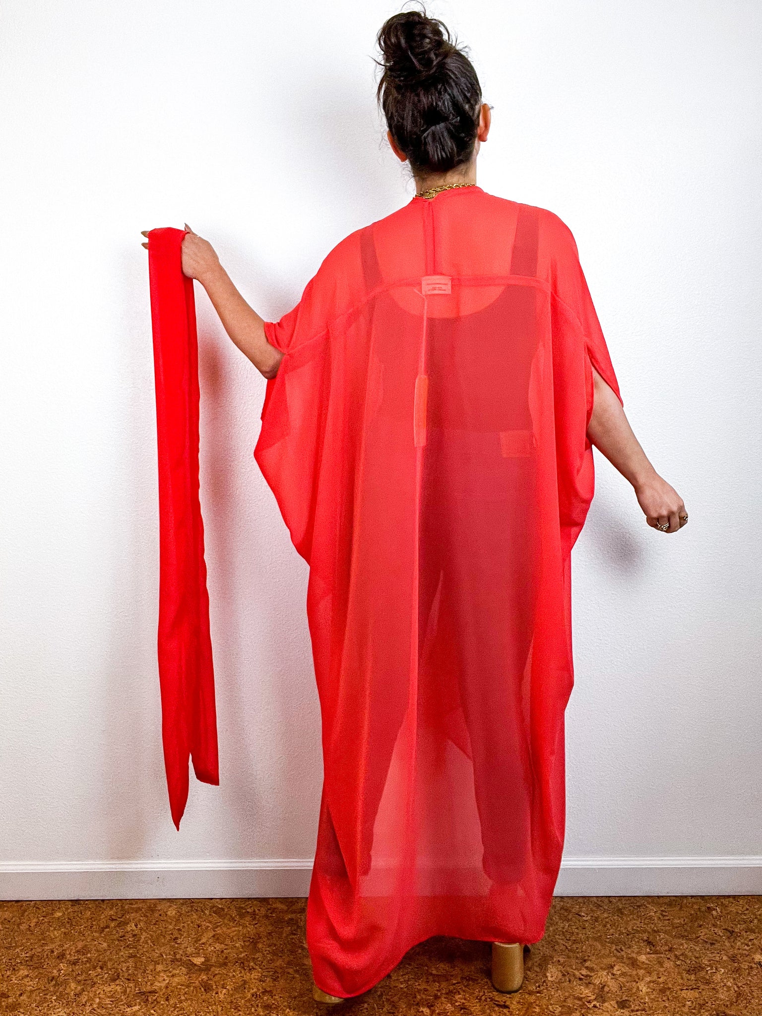 Solid High Low Kimono Tangerine Chiffon