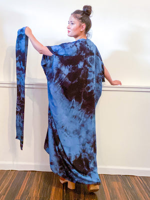 Hand-Dyed High Low Kimono Classic Blue Black Overdye