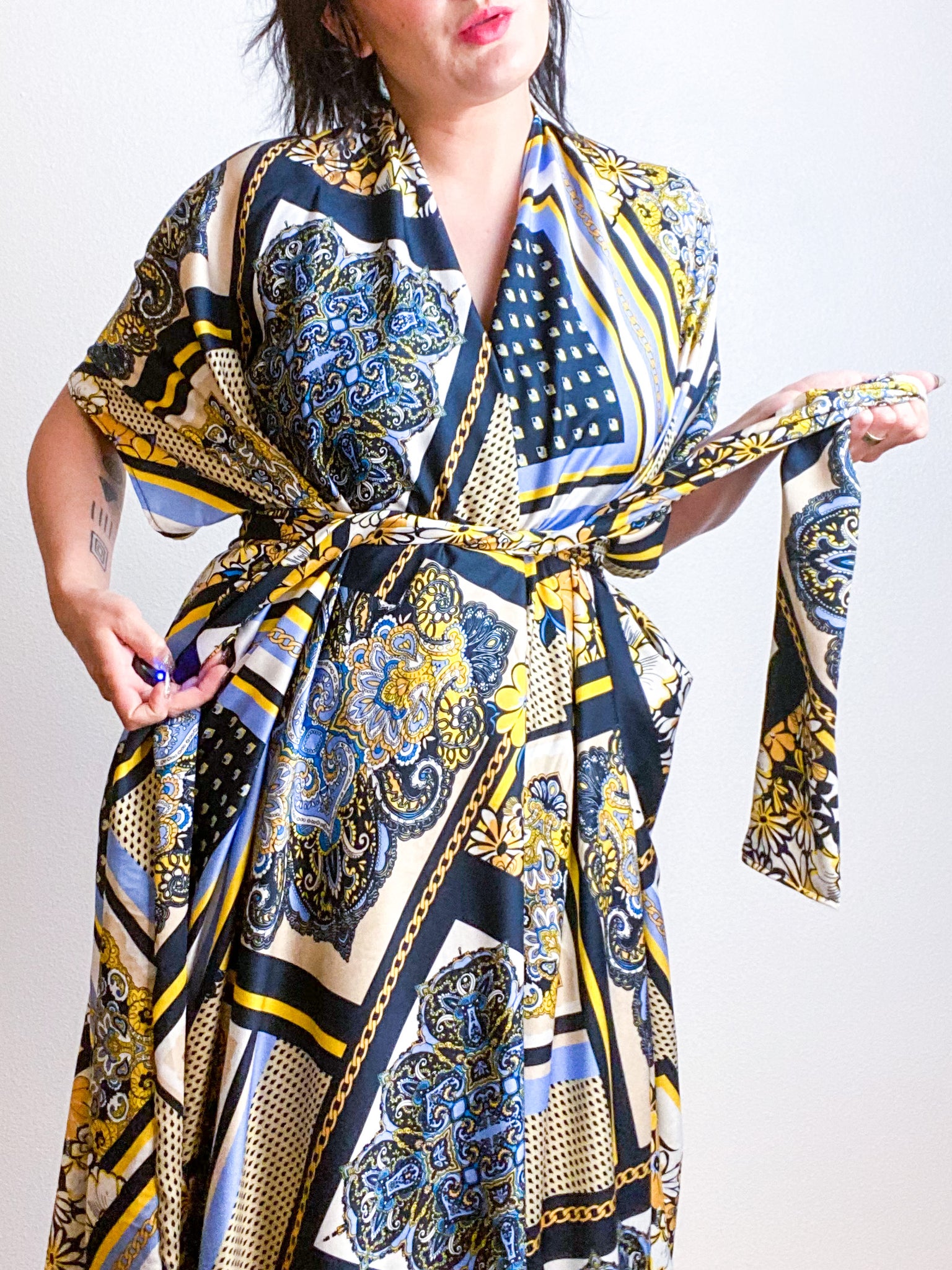 Print High Low Kimono Kerchief Pattern Challis
