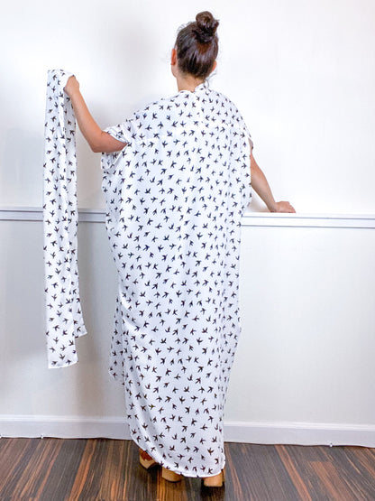 Print High Low Kimono Birds Georgette