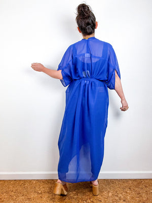 Solid High Low Kimono Royal Blue Chiffon
