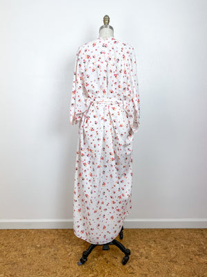 Print High Low Kimono Ivory Pink Petals Poly Challis