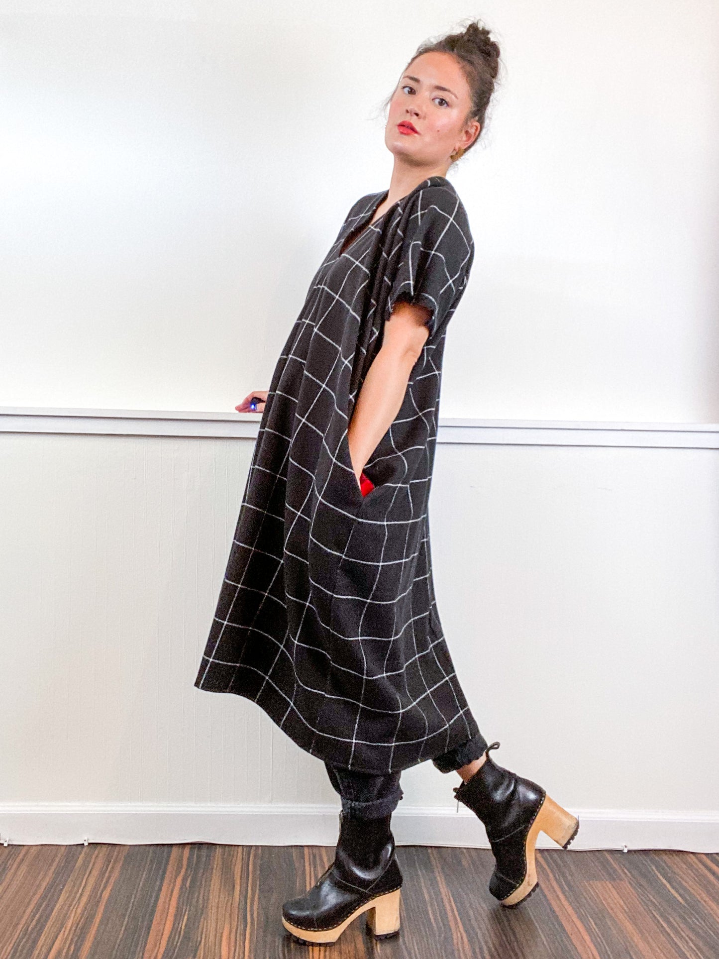Plaid Smock Dress Black Windowpane