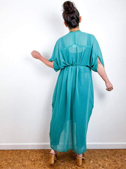 Solid High Low Kimono Jade Green Chiffon