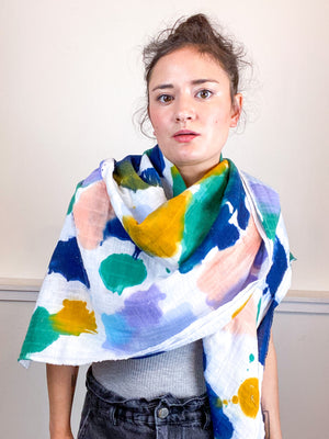 Hand-Dyed Large Square Scarf Seven Multicolor