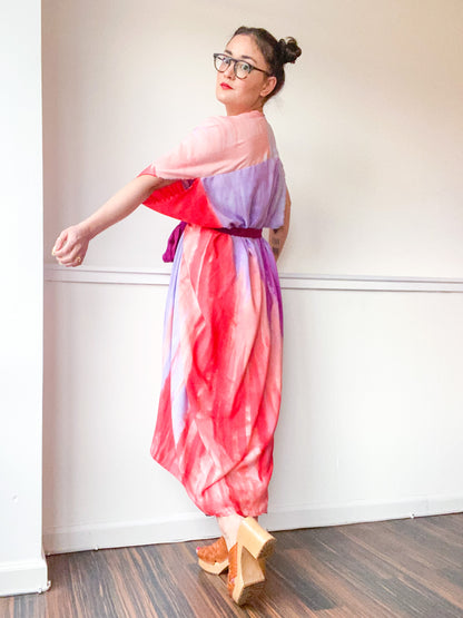 Limited Edition Hand-Dyed High Low Kimono Scarlet Amethyst