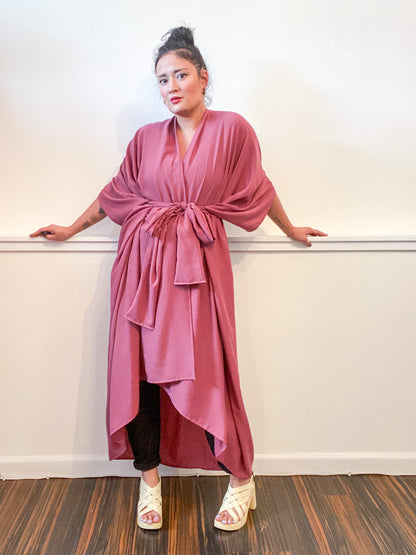Solid High Low Kimono Mauve Rayon Challis