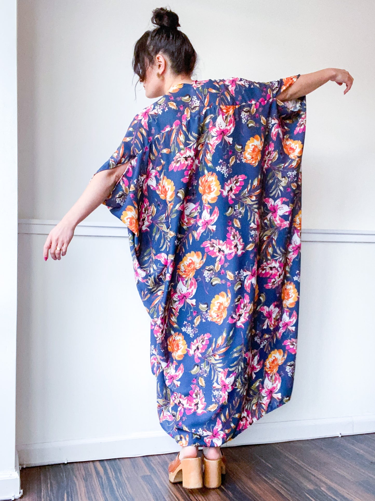 Print High Low Kimono Painterly Floral