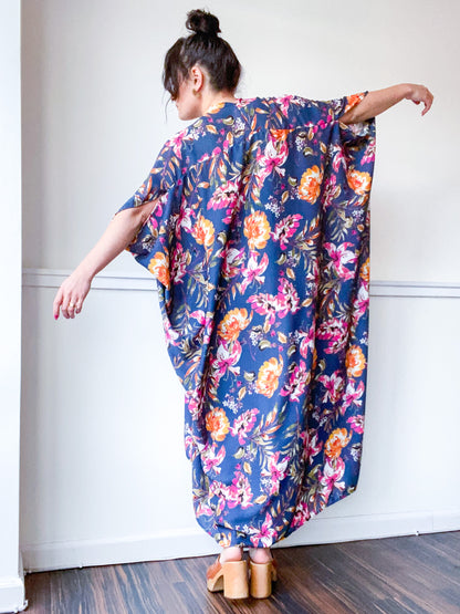 Print High Low Kimono Painterly Floral