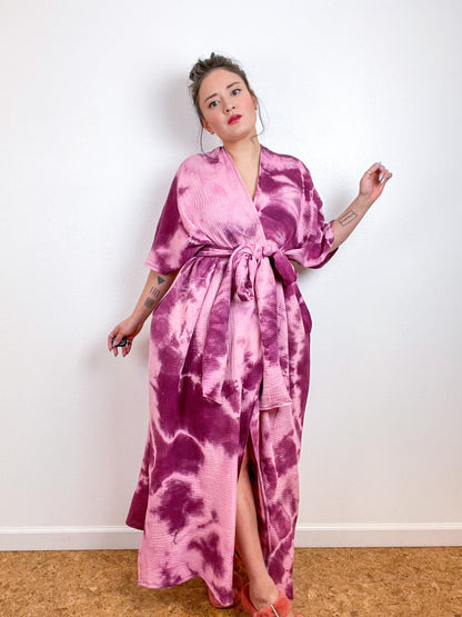 Double Gauze Duster Kimono Berry Tie