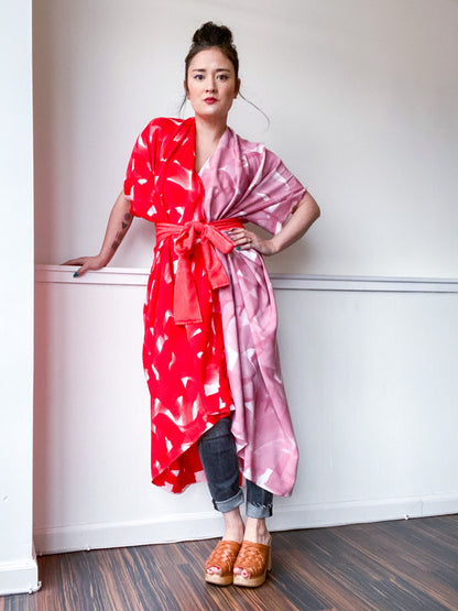 Limited Edition Hand-Dyed High Low Kimono Scarlet Pink