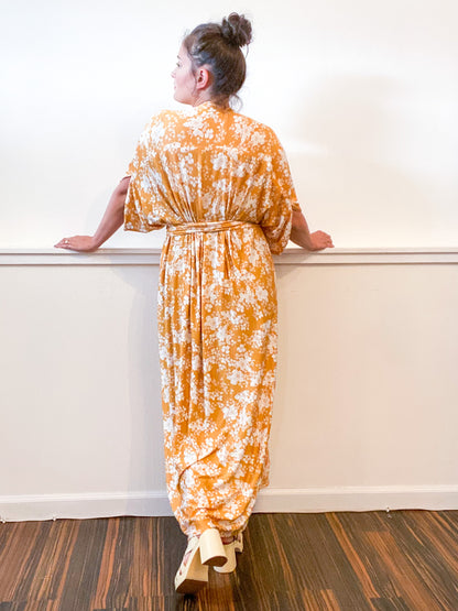 Print High Low Kimono Marigold Floral Knit