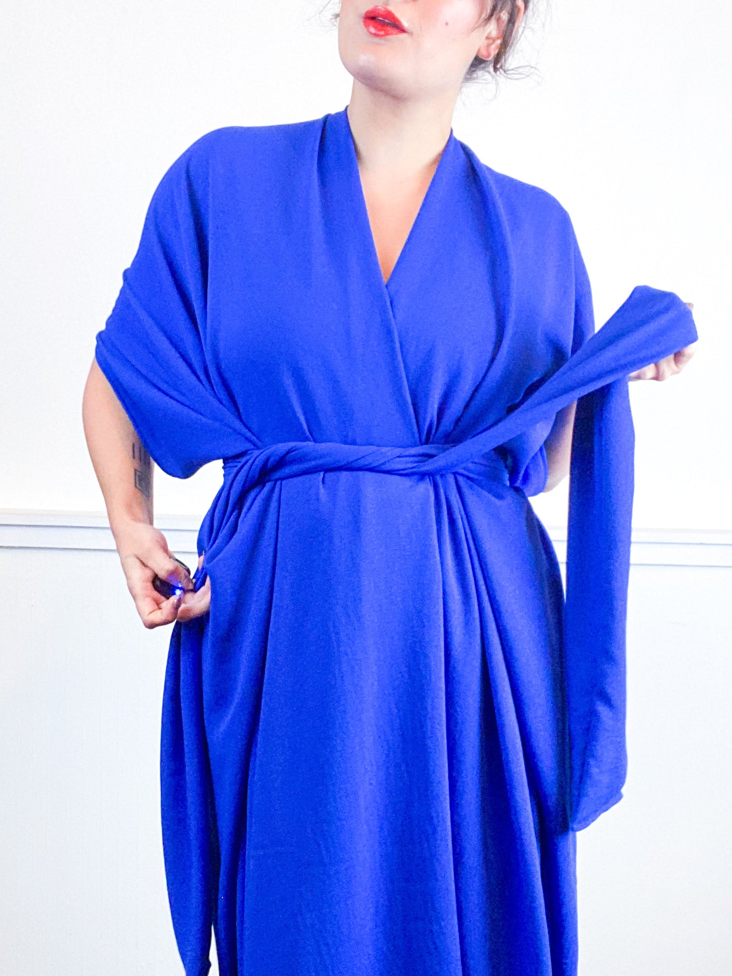 Solid High Low Kimono Royal Blue Double Crepe