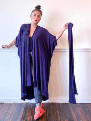Solid High Low Kimono Solid Navy Knit