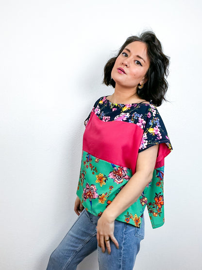 Scrappy Crop Navy Pink Green Floral