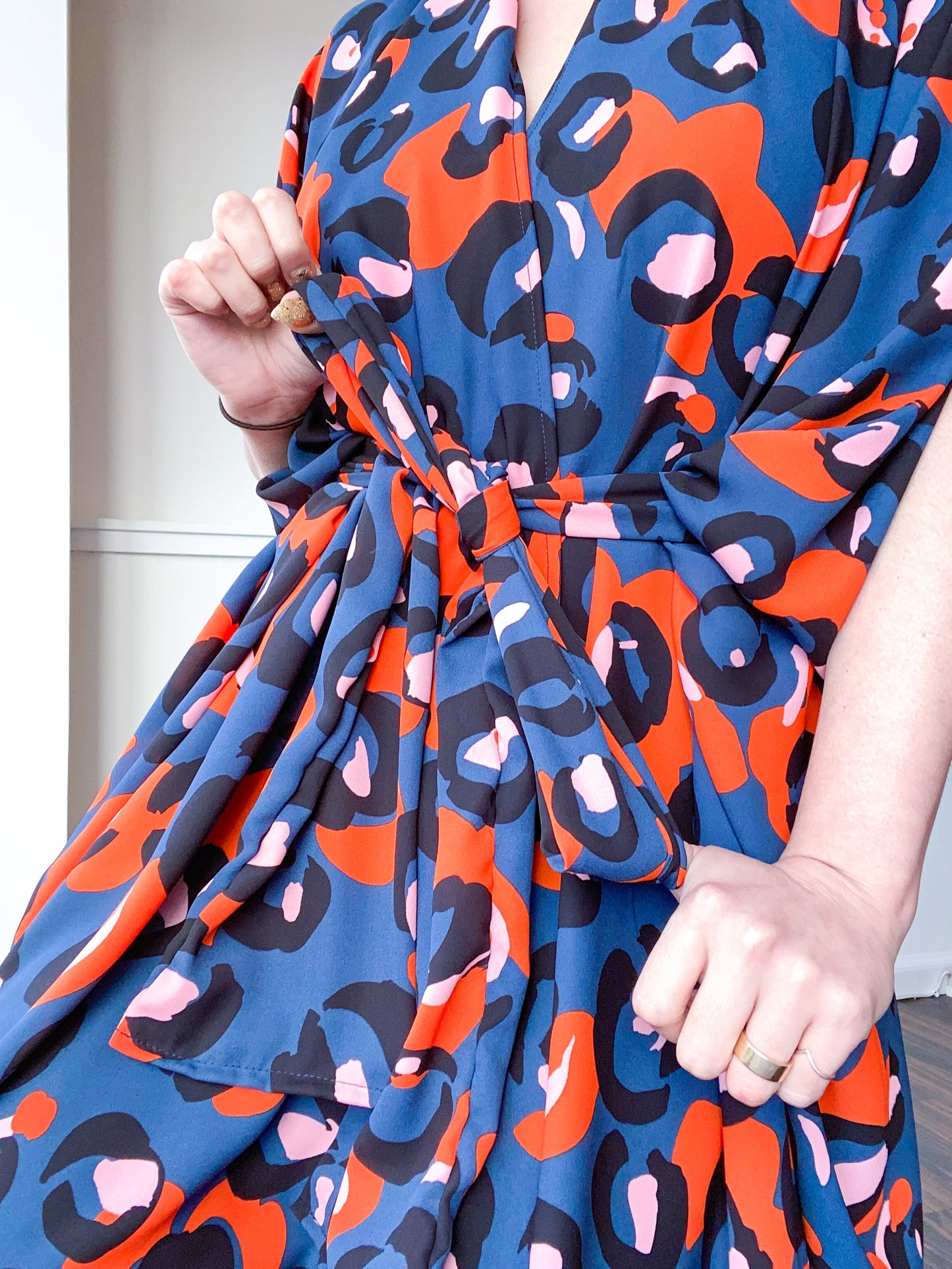 Print High Low Kimono Navy Leopard