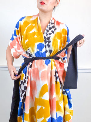 OOAK Hand-Dyed High Low Kimono Coral Raven Marigold Sky