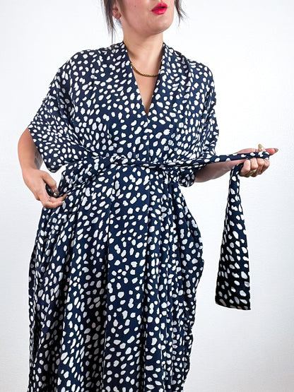 Print High Low Kimono Navy White Specks Challis