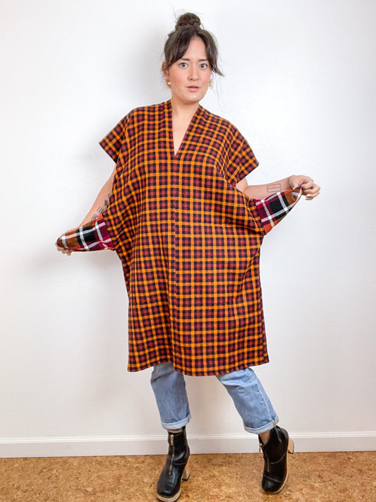 Plaid Flannel Smock Dress Maroon Orange