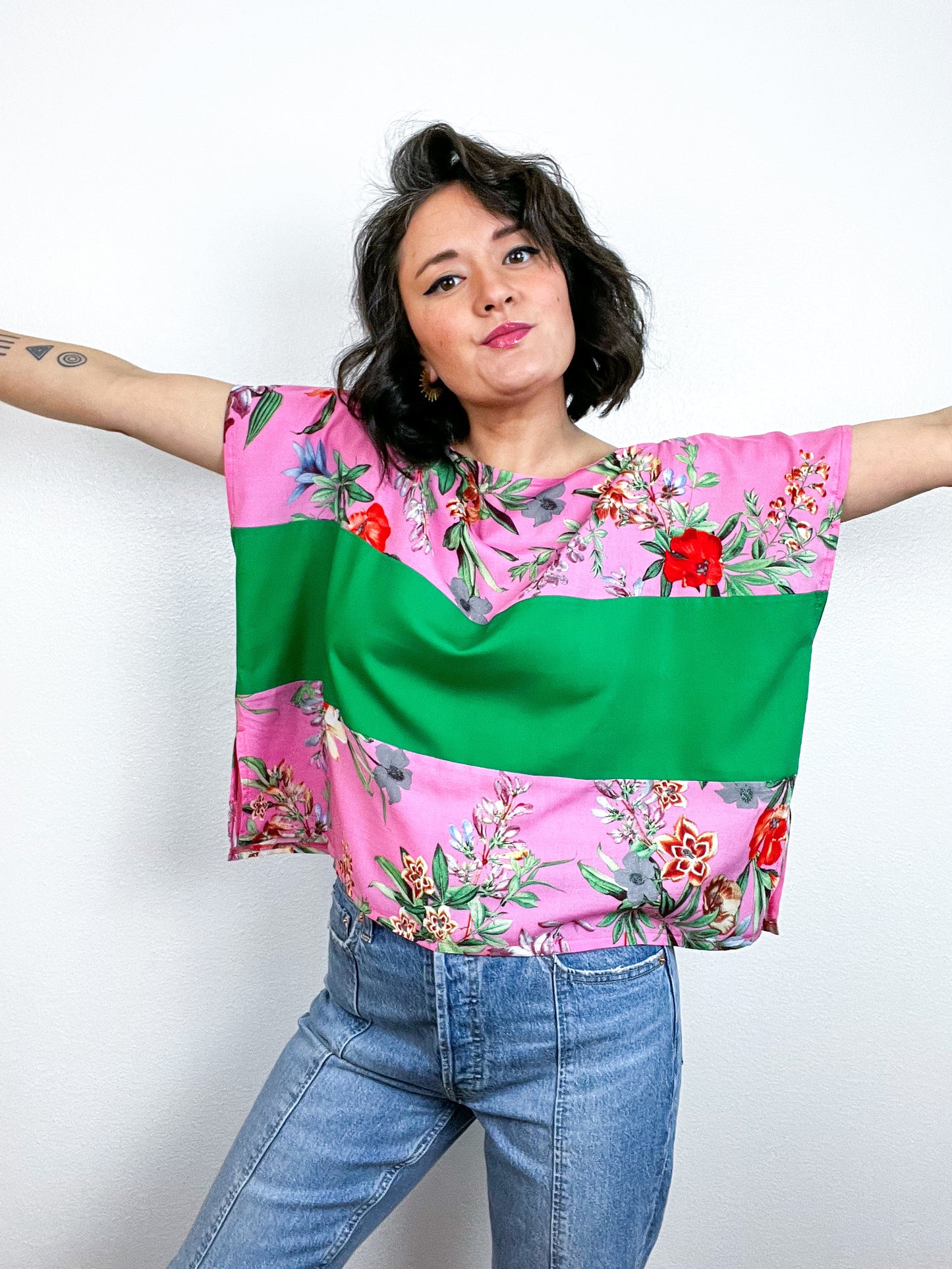 Scrappy Crop Pink Green Tropical