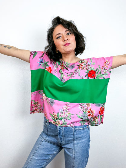 Scrappy Crop Pink Green Tropical