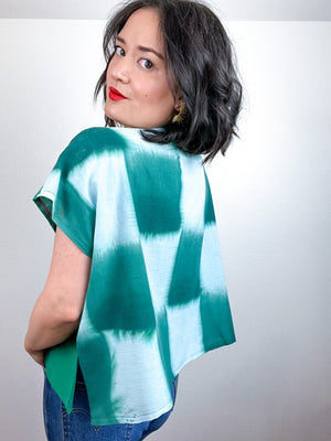 Hand-Dyed Flip Crop Aqua Green Checker