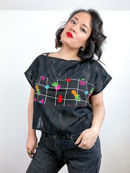 Scrappy Crop Black Grid Shapes