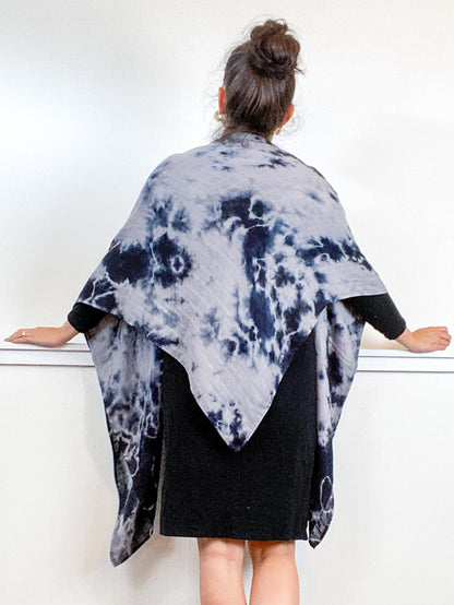 Hand-Dyed Large Square Scarf Grey Black Tie