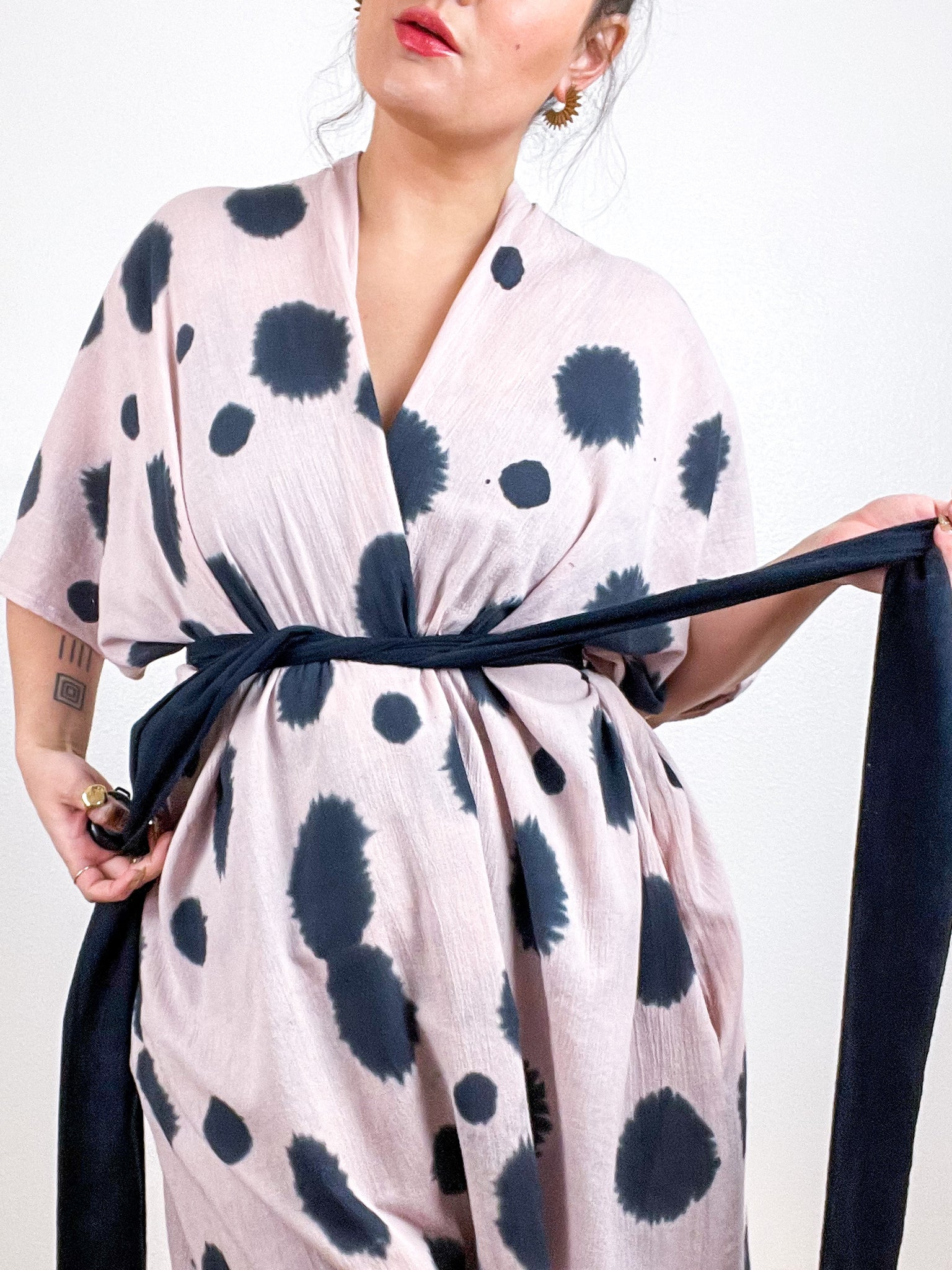 Single Gauze Duster Kimono Blush Dots