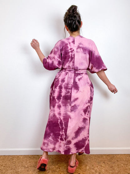 Double Gauze Duster Kimono Berry Tie