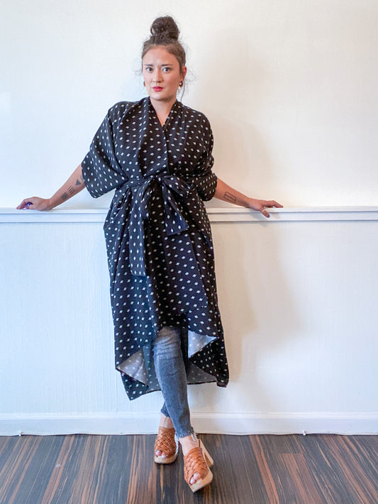Print High Low Kimono Black Diamond Rayon Challis