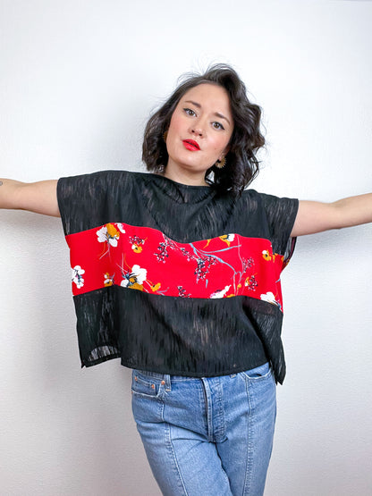 Scrappy Crop Black Red Floral