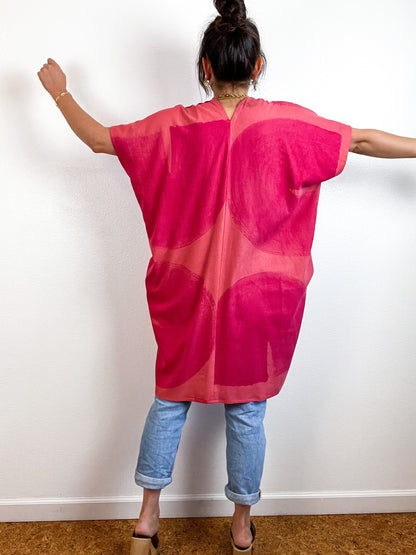 Hand-Dyed Mini Smock Dress Orange Fuchsia Brush