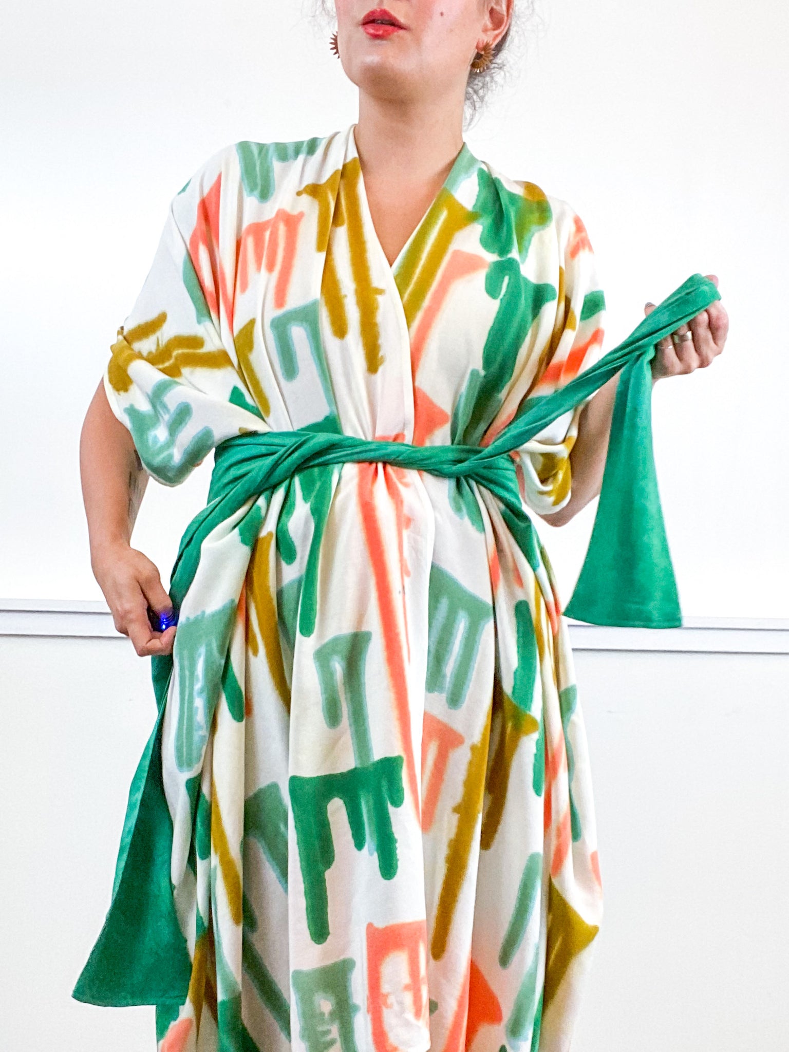 OOAK Hand-Dyed High Low Kimono Emerald Flamingo Amber Sea Drips
