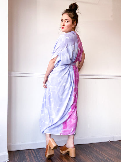Limited Edition Hand-Dyed High Low Kimono Wisteria Lilac
