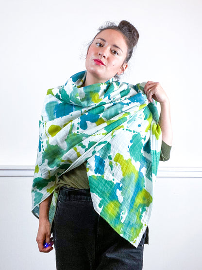 Hand-Dyed Large Square Scarf Emerald Sea Chartreuse Kingfisher