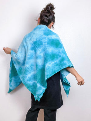 Hand-Dyed Double Gauze Blanket Scarf Aqua Tie