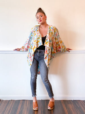 Hand-Dyed Waterfall Kimono Multicolor Speckle