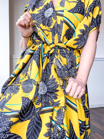 Print High Low Kimono Marigold Sunflower