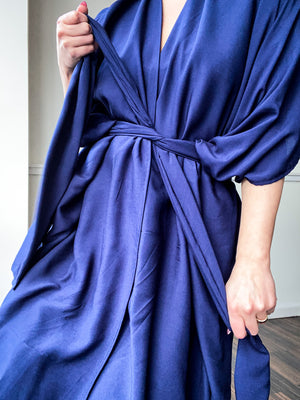 Print High Low Kimono Navy Blue Challis