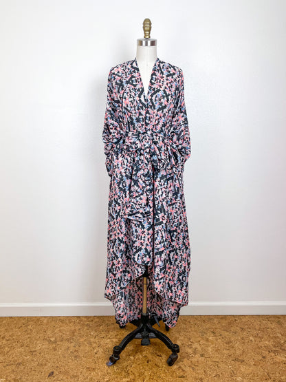 Print High Low Kimono 80s Georgette